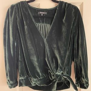 Madewell Green Velvet Wrap Top - Size M